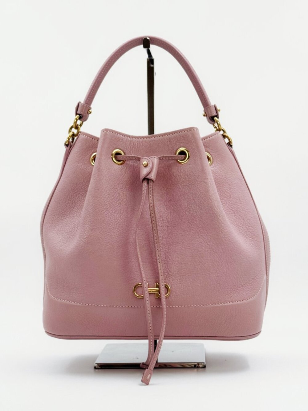 Salvatore Ferragamo Millie Pink Leather Bucket Bag 2-Way Shoulder Crossbody - Picture 3 of 14